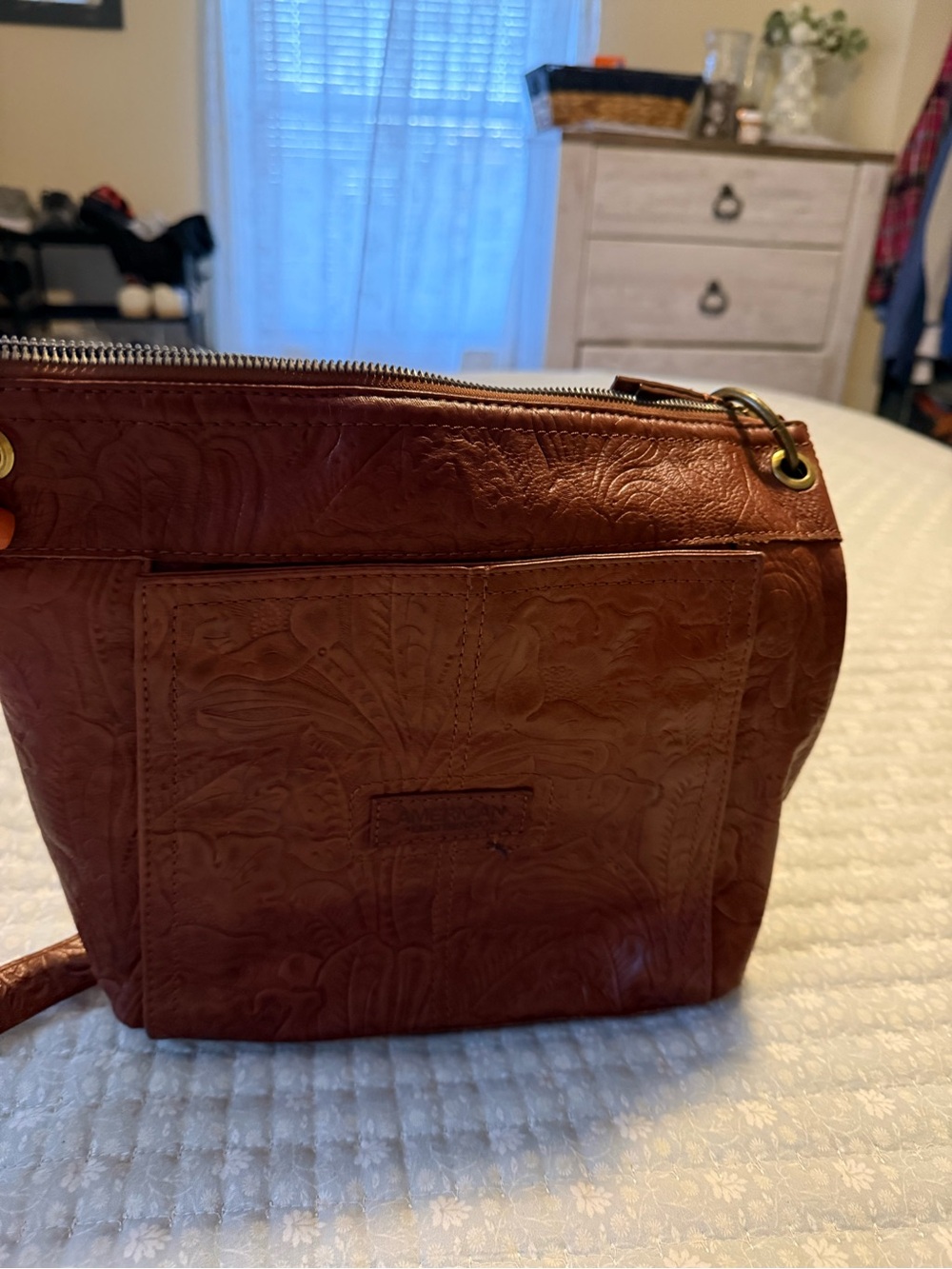 Embossed Leather Crossbody Bag in Brown